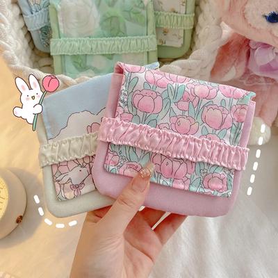 1Pc Japanese INS Aesthetic Tulip Sanitary Napkin Bag Cute Cartoon Girl Large Capacity Travel Portable Sanitary Pad Storage Bag
