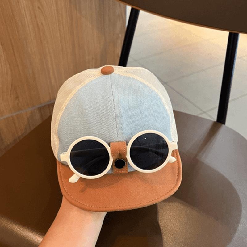 Gorra de Béisbol Patchwork para Bebé con Gafas de Sol Desmontables Sombrero de Sol de Verano para Exteriores Niños y Niñas Gorras de Pico Suaves para Niños Pequeños
