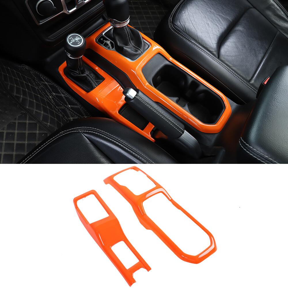 2pcs Central Gear Shift 4WD Panel Trim Cover for Jeep Wrangler JL JT 18+ Orange
