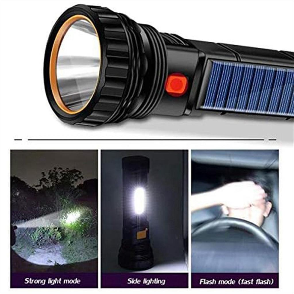 BHBL Solar/Rechargeable Multi Function LED Flashlight,Waterproof,with Emergency Strobe Light,USB Charging Cable,Fast Charging