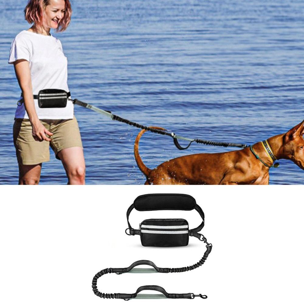 Reflective Strip Dog Running Waist Leash With Zipper Pouch Retractable Hands Free Dog Leash Double/Single Rope