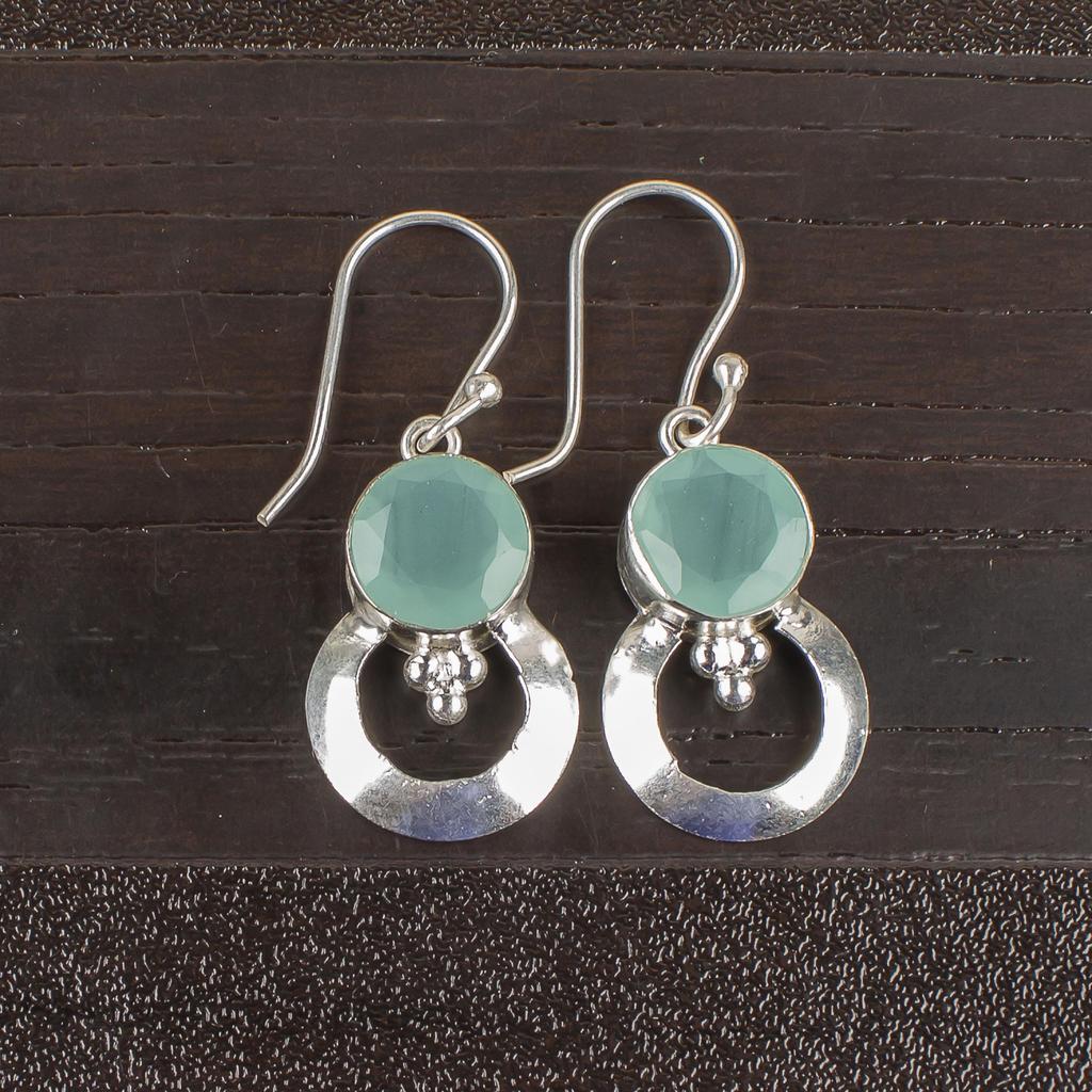 Aqua Chalcedony Silver Gemstone Jewelry, 925 Sterling Silver Earrings, Handmade Everyday Jewelry Gift For Women