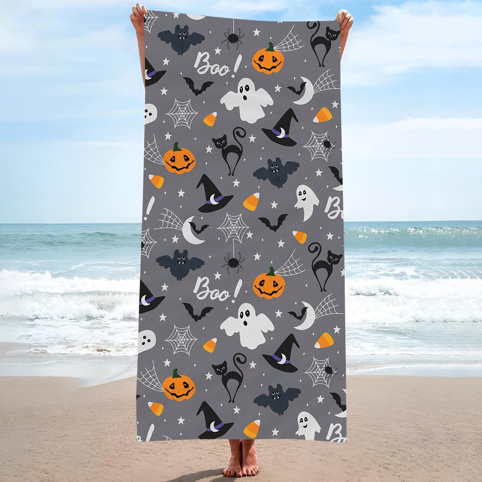 Halloween Cute Pattern Pumpkin Printed Beach Towel Home Decoration Bath Towel 75x150cm Bathroom Shower Towel W40*H60(CM)