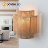 Boho Farmhouse Wall Sconces Natural Twine Hand Knit Wall Lamps Rustic E27 1-Light Hemp Rope Rattan Lampshades Indoor Wall Lights