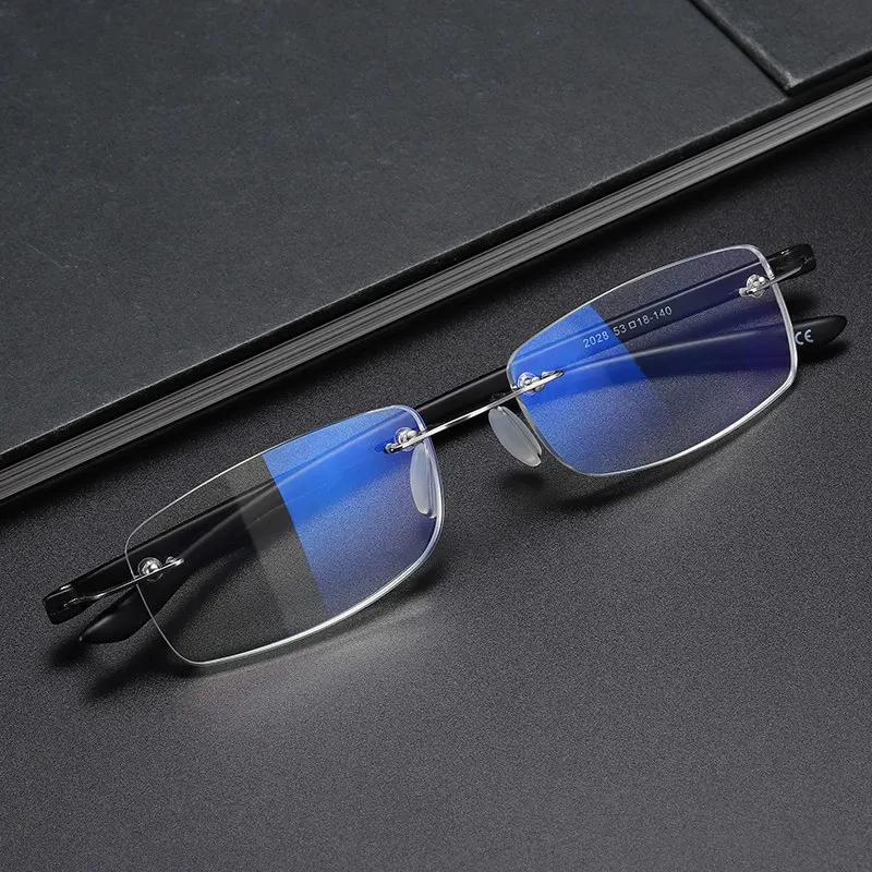 Men Business Presbyopia Eyeglasses Ultralight Reading Glasses Frameless Eyewear Anti Blue Light