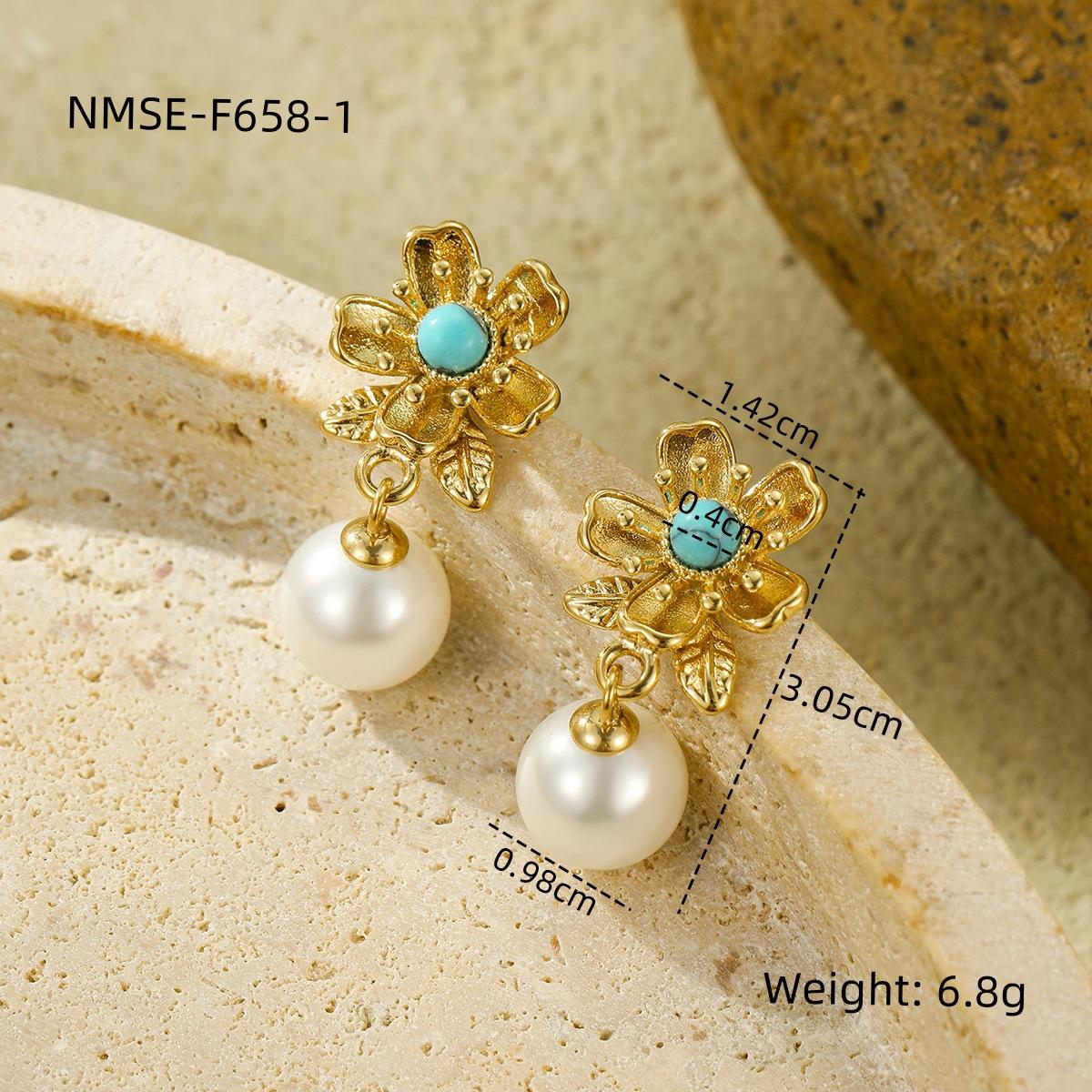 GEMCHIC Women s Luxury Flower Natural Stone Drop Pearl Stainless Steel Earrings Retro Style