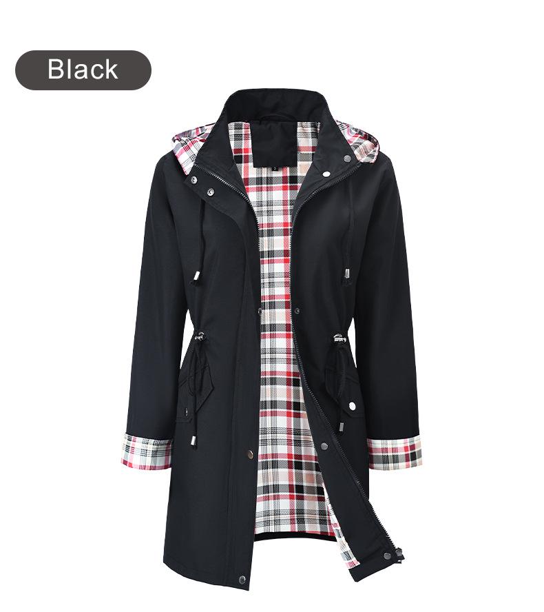 New Women's Water-Repellent Trench Coat with Plaid Lining - High-Quality Jacket