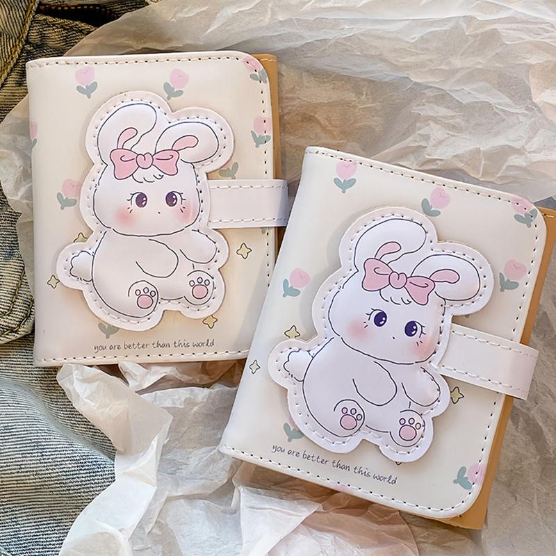 

Cute Little Rabbit Purses Cartoon Printing Portable Pu Hasp Small Wallet Triple Fold Coin Purse Kawaii Girls Gifts
