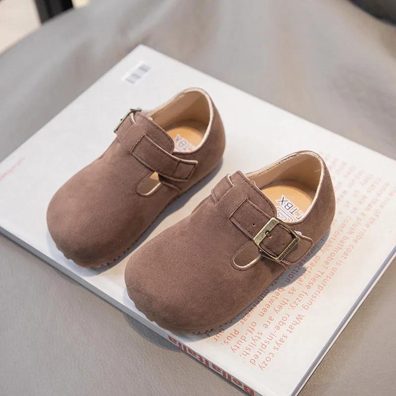 

Boys Girls Flat Shoes Retro Non-slip Sweet Kids Moccasins Soft Sole New Fashion Children Leather Shoes Hook&loop Elegant 21