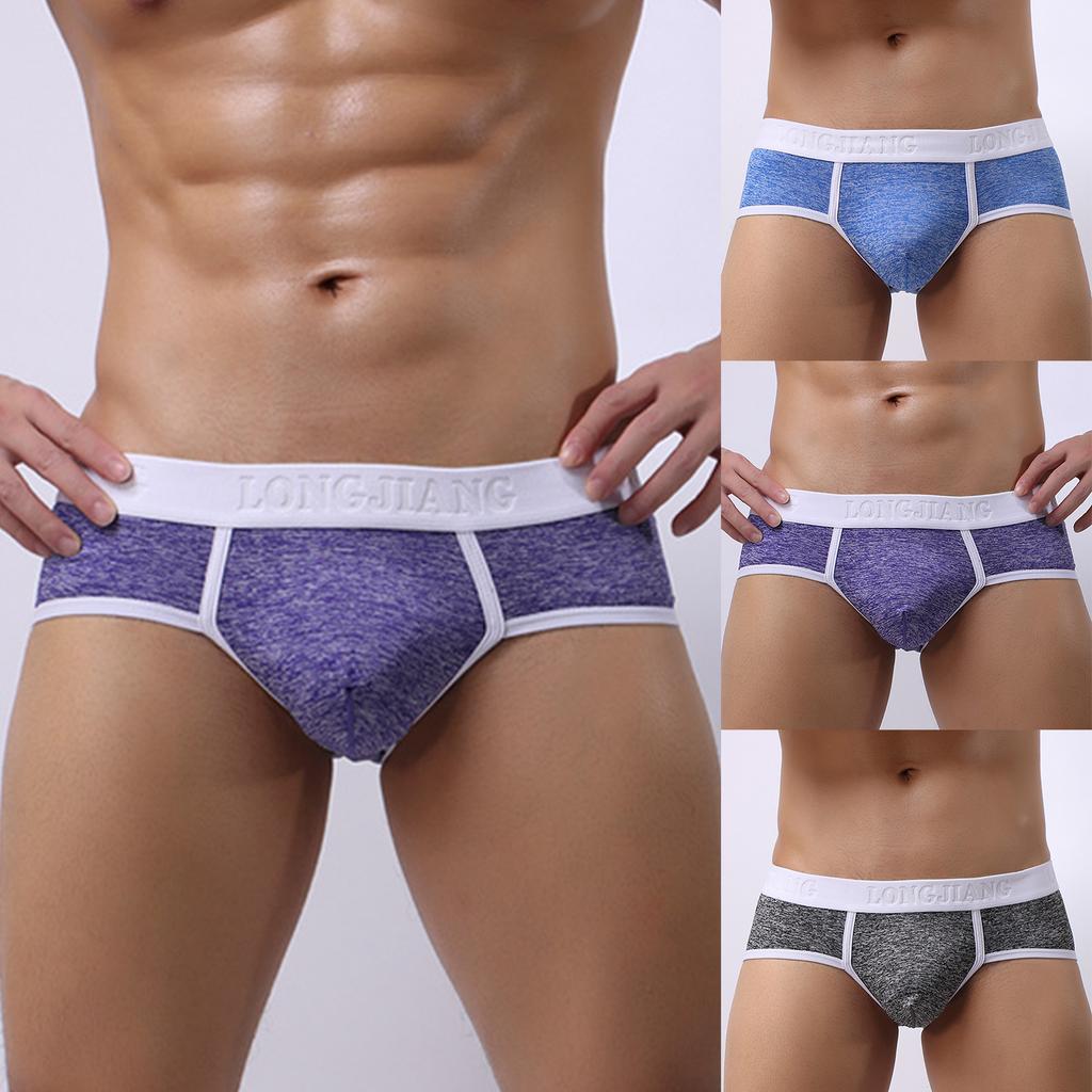 Longjiang Wide Waistband Men Soft Underwear Patchwork Briefs Ultra U Convex Mid Waist Panties For Inside Wear