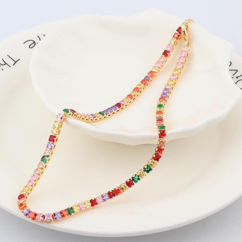Mix Fashion Summer Colorful Rainbow Women Girl Jewelry 5A Cubic Zirconia Delicate Gold Filled Charm Tennis Chain Necklaces