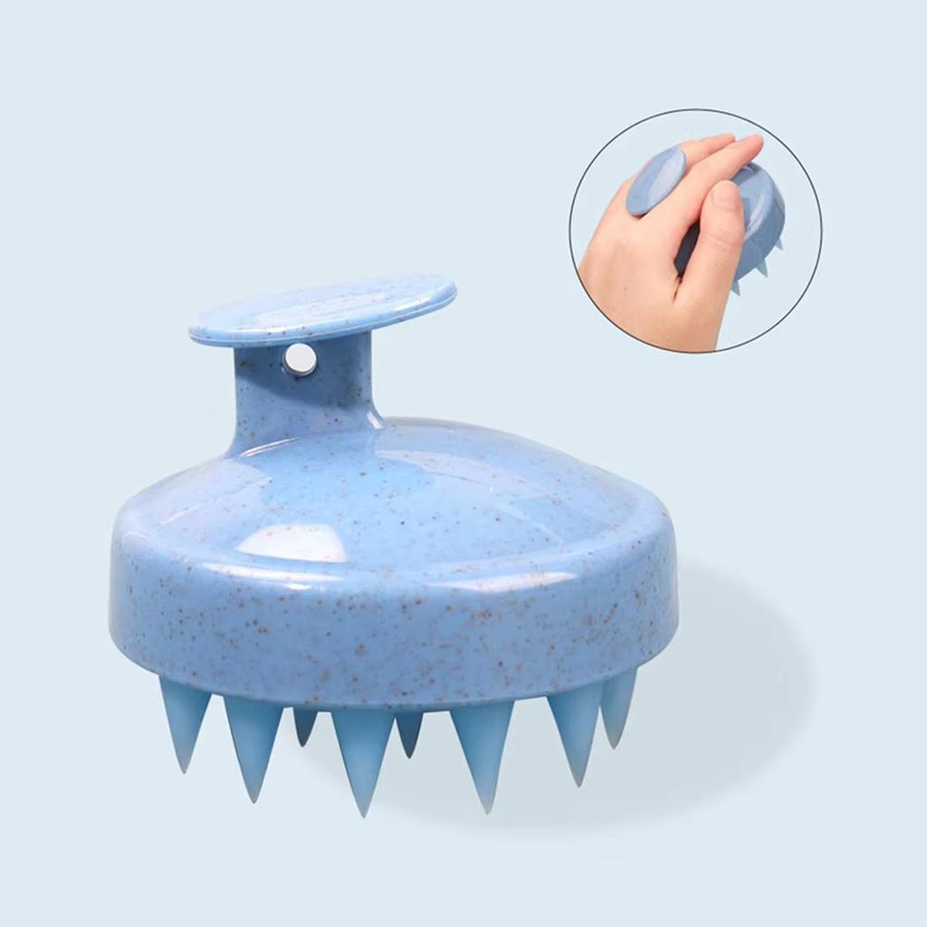 Silicone Scalp Massage Shampoo Brush with Biodegradable Wheat Straw Handle for Deep Hair and Scalp Cleaning and Gentle Massage
