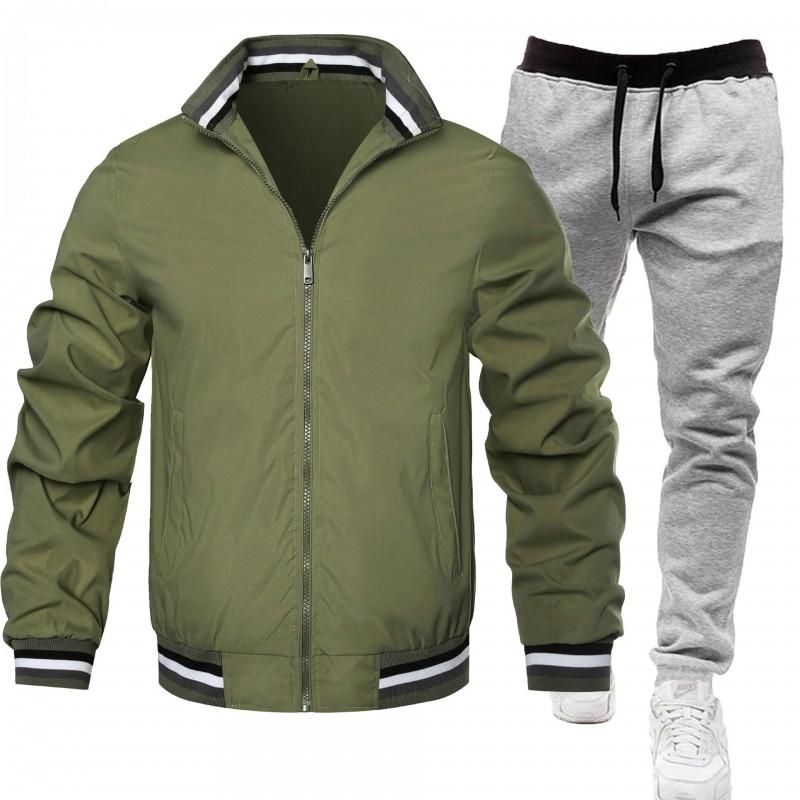 Mens Casual Tracksuit Long Sleeve Zip Jacket Pants Set Sportswear