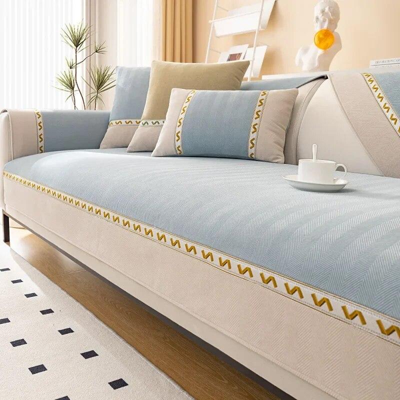 Modern Schlichter Sofabezug Vier Jahreszeiten Universal Leder Rutschfest Chenille Sofakissen Einfarbig Weiß Breite Kante Sofa Handtuch