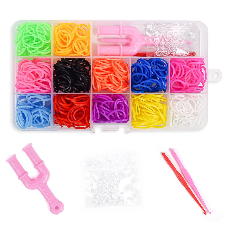 Rainbow Handmade DIY Rubber Band Bracelet Weaving Kit with 15 Grids