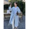 Smog Blue Windbreaker Jacket for Women Spring and Autumn New Korean Mid-length Ladylike Temperament Popular Coat