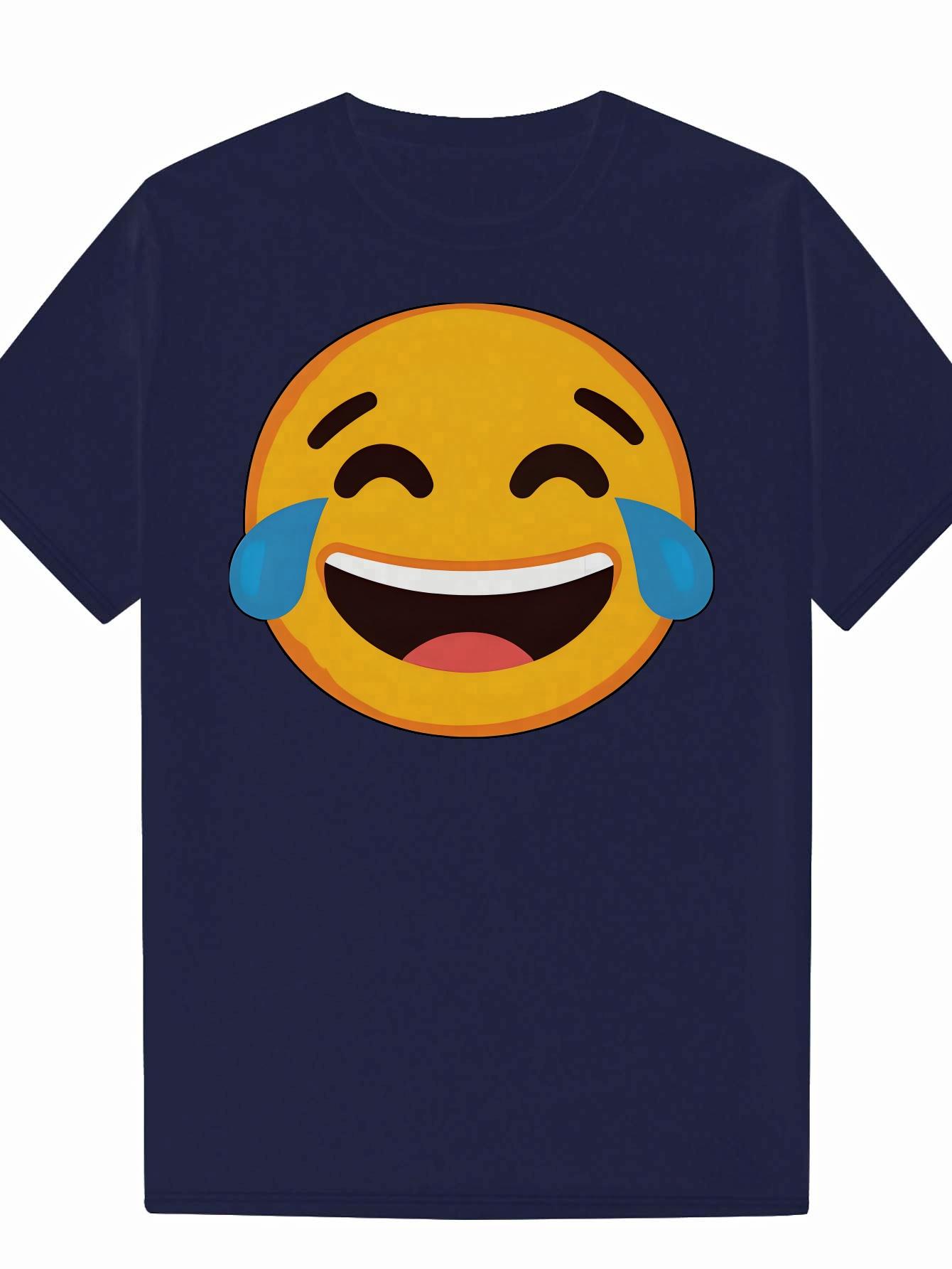 Crew Neck Polyester T-shirt - Smiling Face Design S
