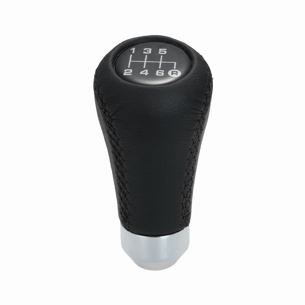 Car Manual Gear Shift Knob Shifter Black Leather Red Stitch 6 Speed Universal