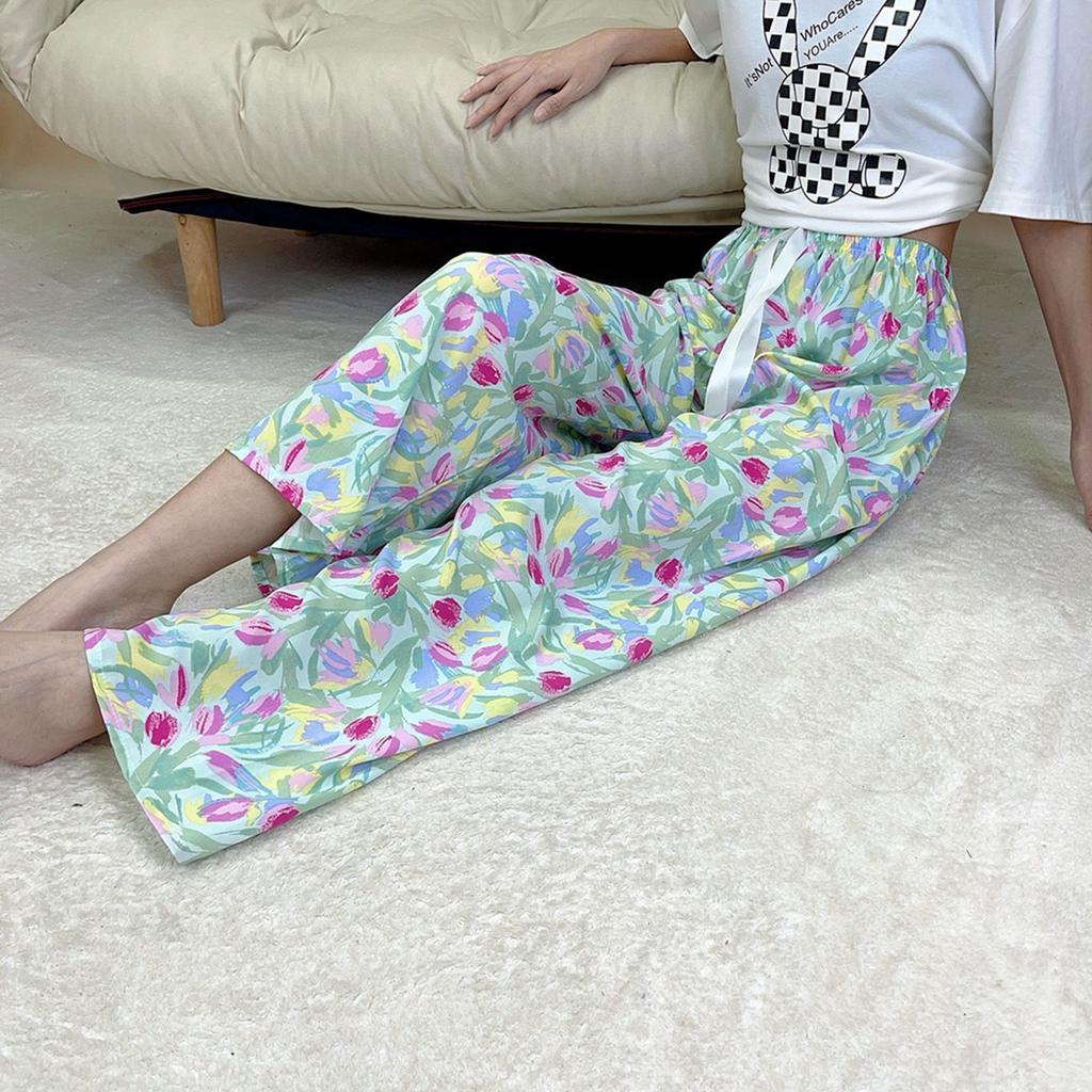 Summer Thin Cotton Rayon Ultra-Light Puff Wide Leg Ankle Pants for Women  Home Pants Plus Size Artificial Cotton Pants