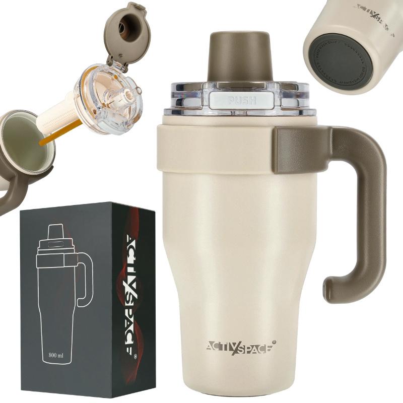 Thermal Mug With Straw & Handle, Leakproof, For Coffee & Tea