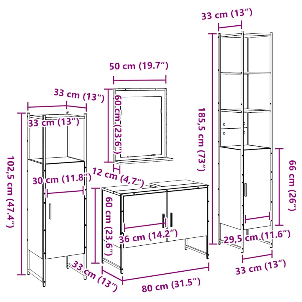Bathroom Furniture Set with Door Shelf 4 pcs Brown Engineered Wood