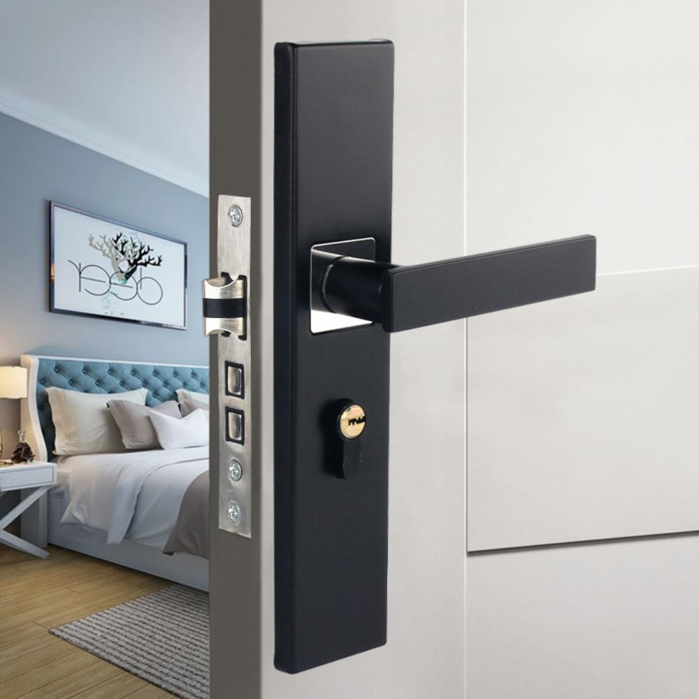 Durable Silent Bearing Door Handle Lock with Keys Metal Main Door Lock Anti-theft Black Security Door Handle Home Hardware
