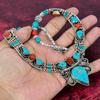 Blue Turquoise & Coral Handmade Gemstone Nepali Necklace, 925 Solid Sterling Silver Necklace, Adjustable Chain Necklace Engagement Gift