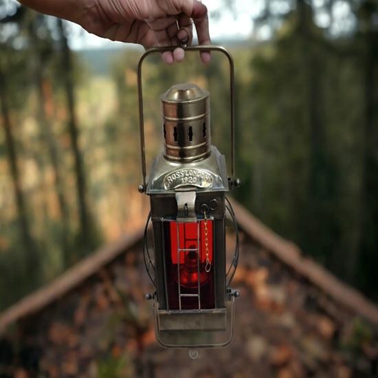Brass Set of 2 Lantern Red, Green Glass Nautical Beach Lantern Decor Hanging Oil Lamp Ship Lantern 30.48 Cm