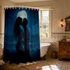 1Pc Night Beach Couple Printed Waterproof Shower Curtain Partition Privacy Hanging Curtain With 12 Hooks Multiple Sizes
