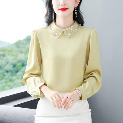 Elegante Camicia a Maniche Lunghe con Strass Vestibilità Ampia Blusa da Donna Primavera Autunno Trendy Taglia Forte Top Snellente