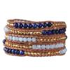 Bracciale KELITCH a 5 giri fatto a mano e Bracciale in pelle con perline di lapislazzuli per donna (Ematite)
