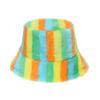 Japan and Korea casual fashion rabbit fur hat colorful striped basin hat warm bucket hat women's trend