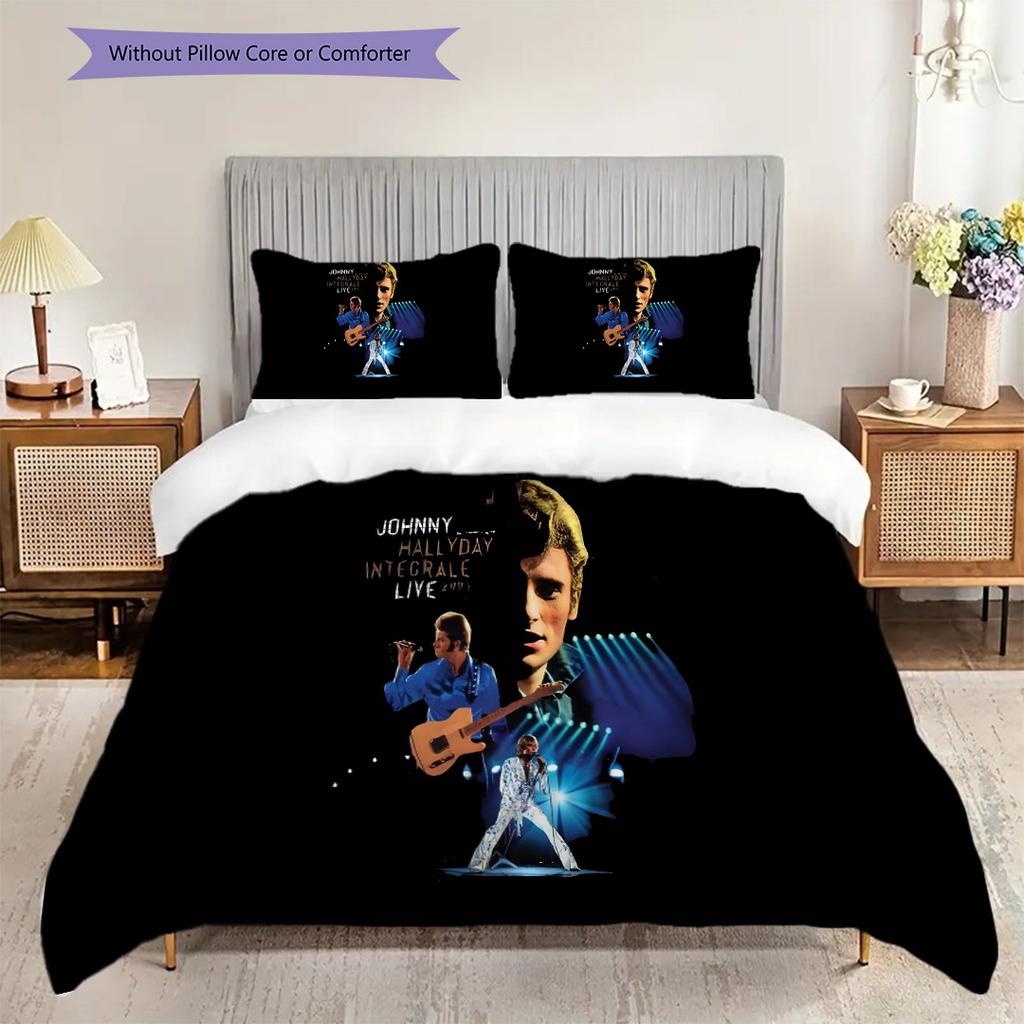 Bettwäsche Johnny Hallyday Bühne (1 Bettbezug + 2 Kissenbezüge, ohne Füllung) 2D flaches Bettbezug und Kissenbezug Bettwäsche-Set Weihnachten Geburtstagsgeschenk