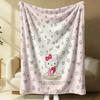 Sanrio Lovely Hello Kitty Plush Flannel Blanket Red White Grid Pattern Lightweight Throw Bed Sofa Cover School Office Nap Shawl
