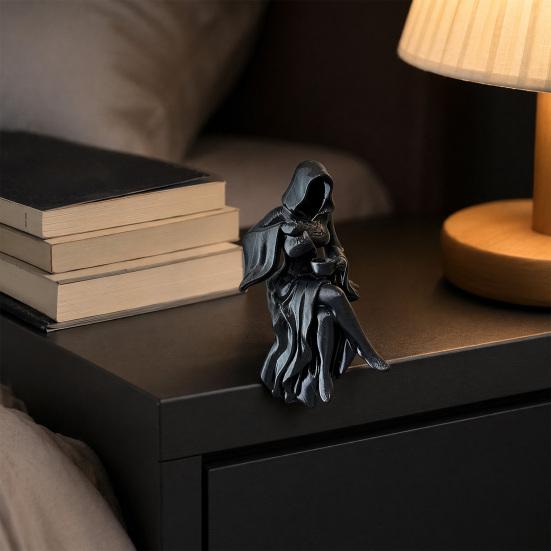 Gothic Hooded Reaper Lady Figurine 3D Printed Dark Fantasy Shelf Sitter 1 Pc