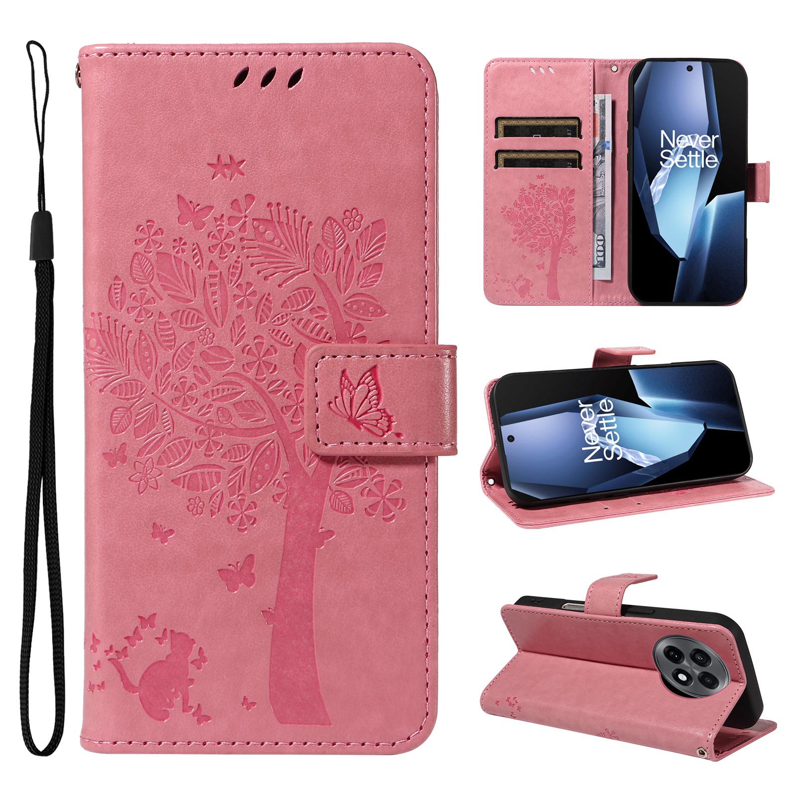 

Чехол для телефона OnePlus 13R 5G/Ace 5 5G/5 Pro 5G с подставкой, узором «кошачье дерево», кожаный кошелек, мобильная обложка Pink