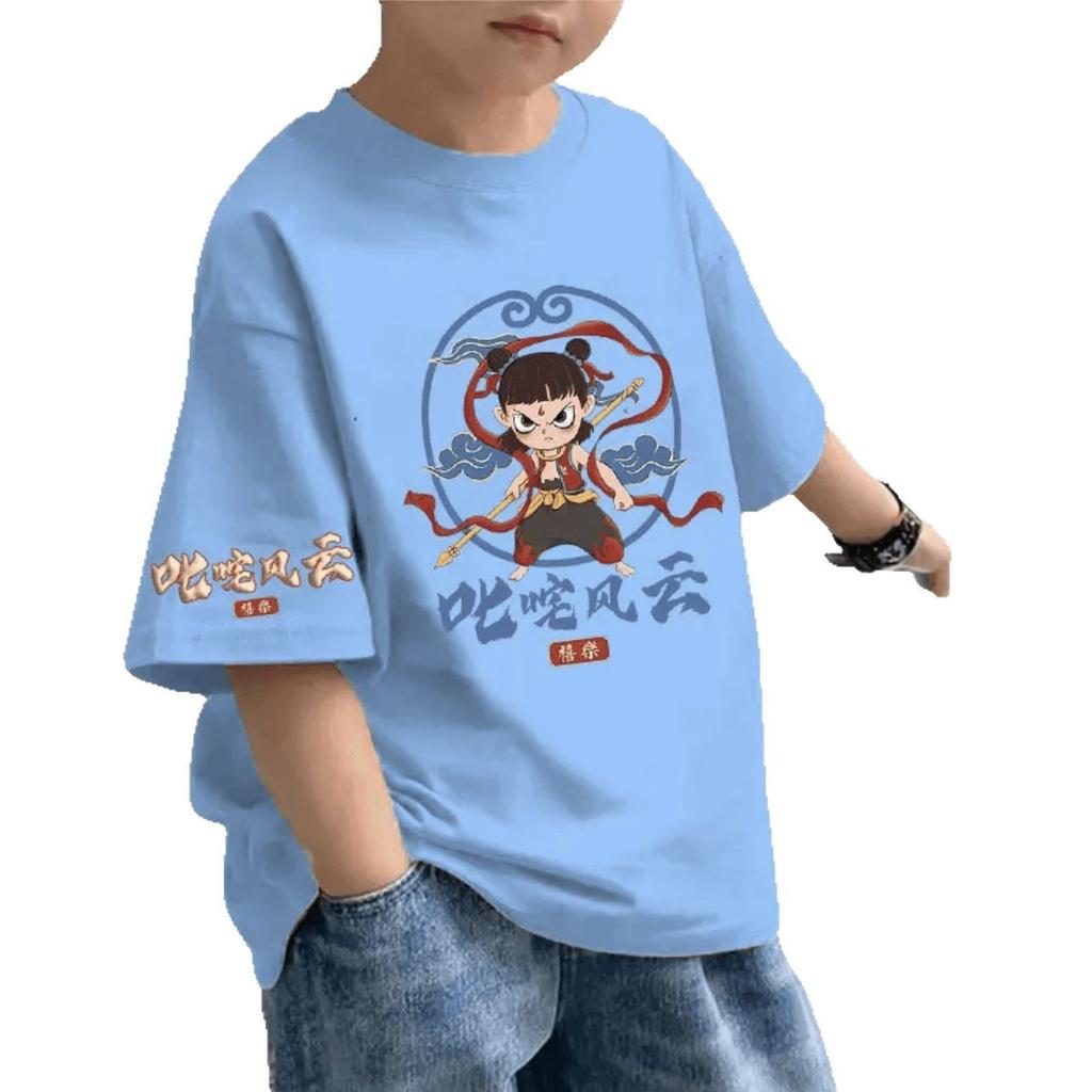 Children's summer new trend cartoon printing handsome short-sleeved round neck cotton body shirt for middle and large children T-shirt