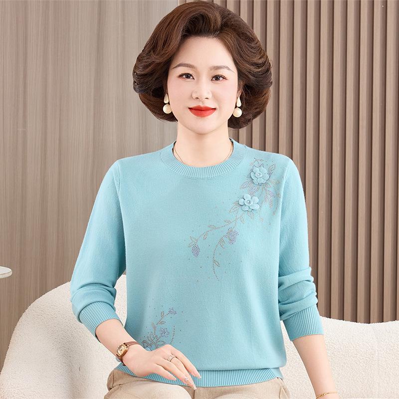 

Spring Knit Sweater for Women: Round Neck, Long Sleeve, Chic & Youthful Design for Middle-Aged and Elderly, Perfect for Spring & Autumn. 3XL (recommended 135-155 jin)