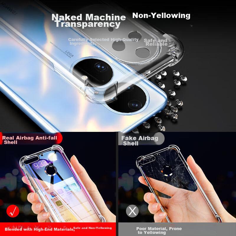 Kelleia Huawei P50 Pro Phone Case, Full Protection Shockproof TPU Airbag Soft Case/Protective Cover, Transparent, 6.6 Inches