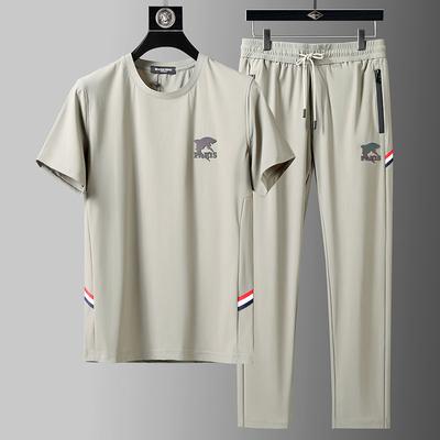 Yaz Shishang Buz İpeği Esnek Spor Takımı Erkek Günlük Rahat Konforlu Nefes Alabilir İki Parçalı Set 5XL