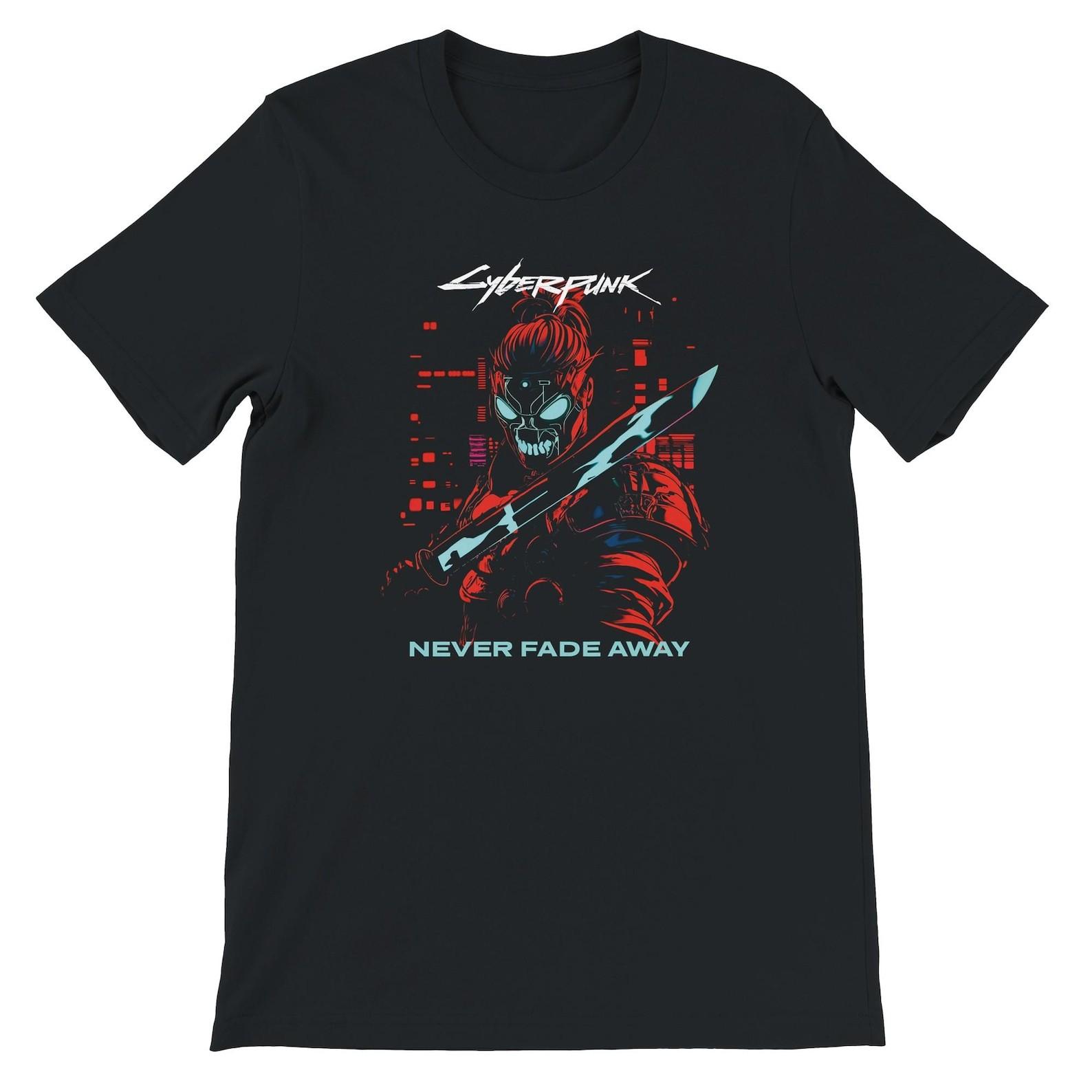 Cyberpunk Samurai T Shirt Black Graphic Tee Cotton Streetwear Shirt S