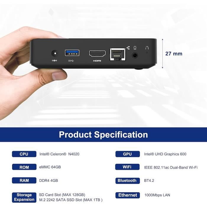 Mini PC - MINIS FORUM - Celeron N4020 - 4 Go RAM - 64 Go eMMC - UHD Graphics 600