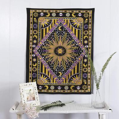 Bless International Handmade Indian Hippie Bohemian Psychedelic Celestial Sun Moon Wall Hanging Bedding Tapestry (Purple/Yellow)