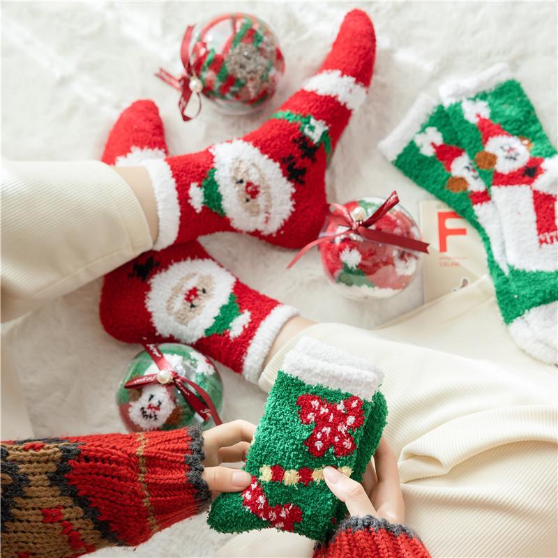 Autumn & Winter Cute Cartoon Santa Claus Coral Fleece Christmas Socks