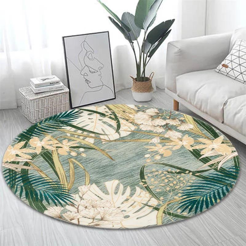 ~O~Künstlerischer Moderner Floraler Runder Teppich mit Gänseblümchen Rose & Naturinspirierten Erdtönen – Heimdekoration für Wohnzimmer Schlafzimmer Büro