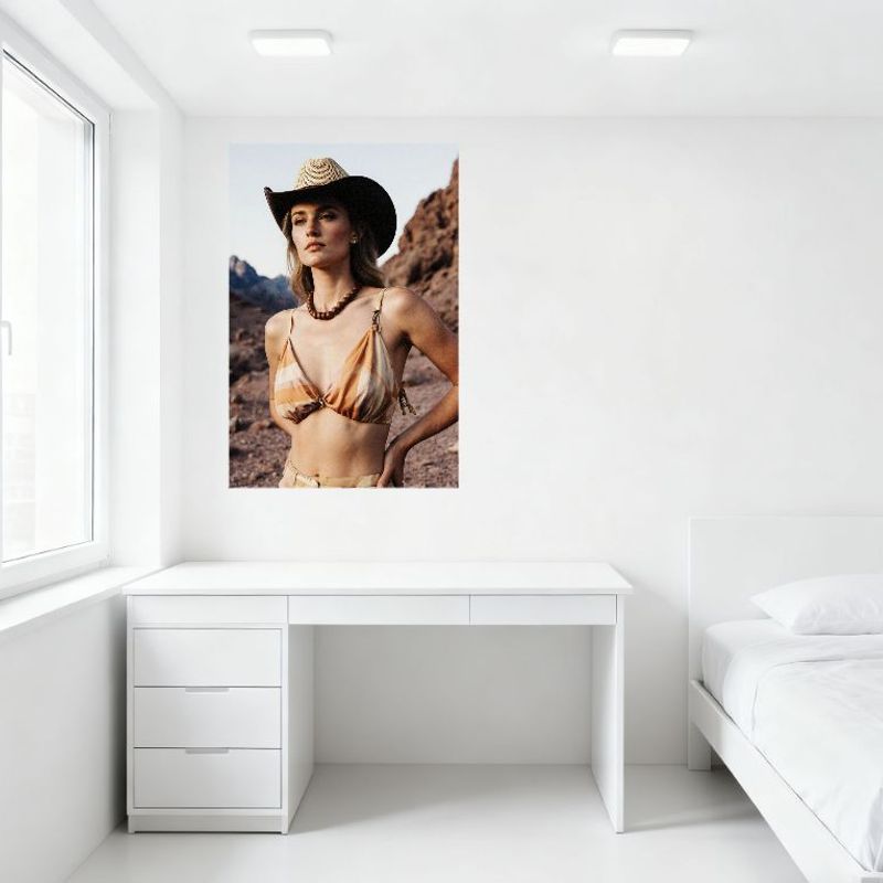 Sexy Woman in Desert Landscape Rocky Mountains Tin Sign Vintage Metal Poster for Bar Pub Home Cafe Wall Decor with Cowboy Hat an