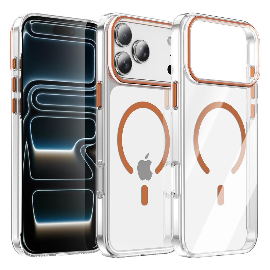 For IP17PROMAX Magnetic Phone Case for Apple 16pro Transparent PC Contrasting Color 15 Simple Phone Case