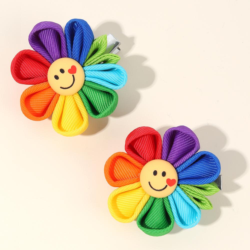 2Pcs Smile Sun Flower Hair Clips Sweet Cute Love Sunflower Baby Girls Hairpins Hair Brooches Accessories For Kids Girl Headwear