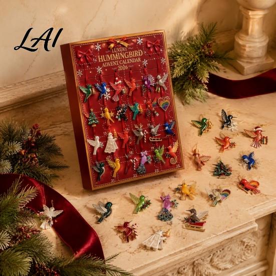 Hummingbird Advent Calendar Hummingbirds 2026 24 Days Christmas Countdown with Unique Holiday Gifts Pcs 2D Acrylic Ornaments for Bird Lovers,