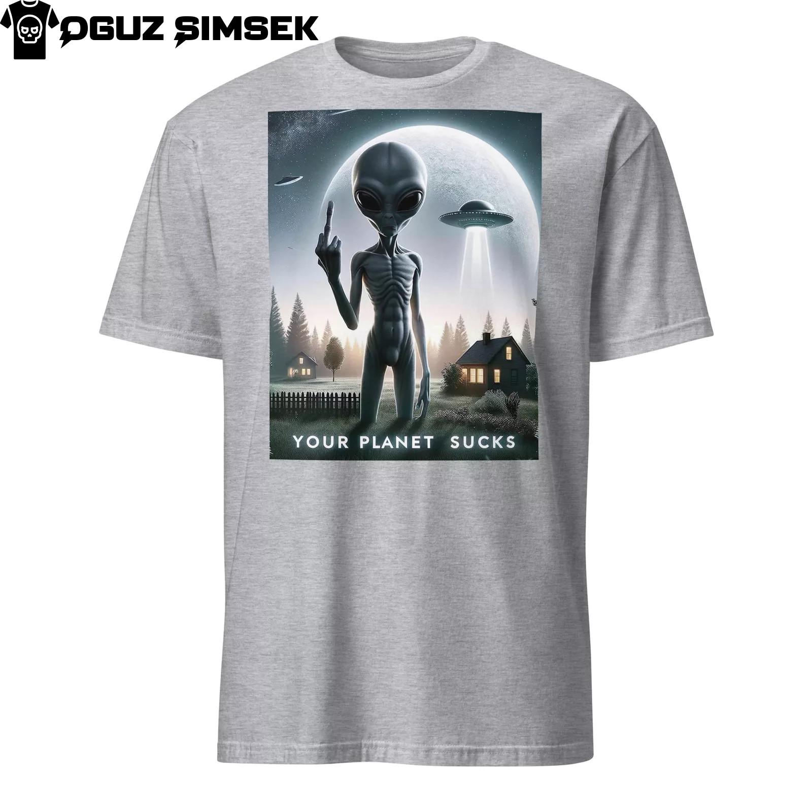 Unisex Short-Sleeve T-Shirt Mens Womens Tees Top: Your Planet Sucks Alien UFO Design XL